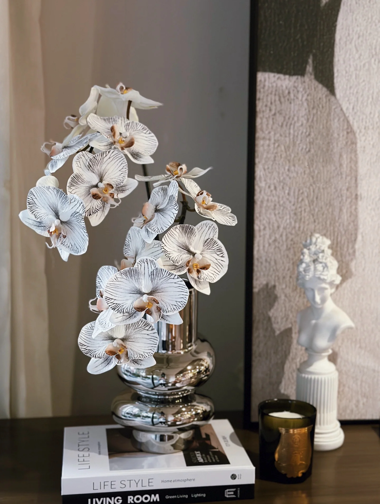 Black and white retro classic Phalaenopsis orchids 3D 2Pcs